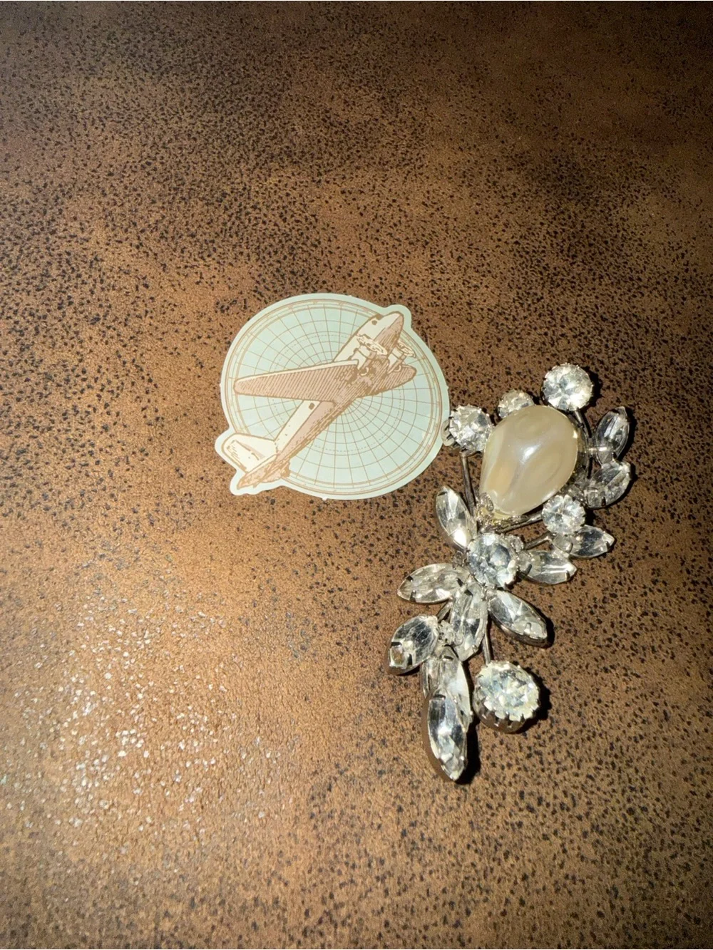 Crystal and Pearl Teardrop Brooch - Clear